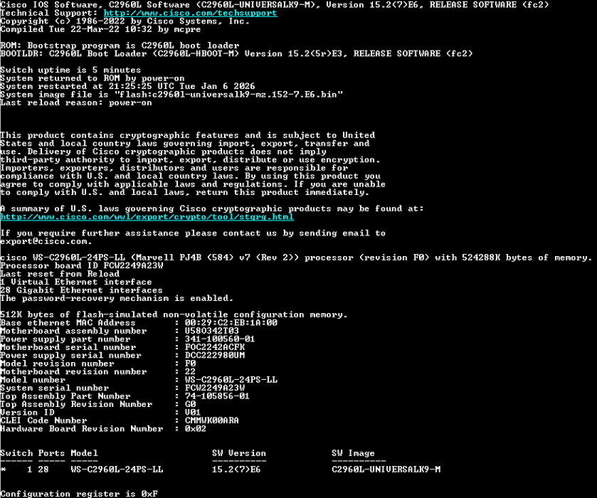Cisco WS-C2960L-24PS-LL 24 port 10/100/1000 Ethernet PoE+ 195W 4 x 1G SFP !