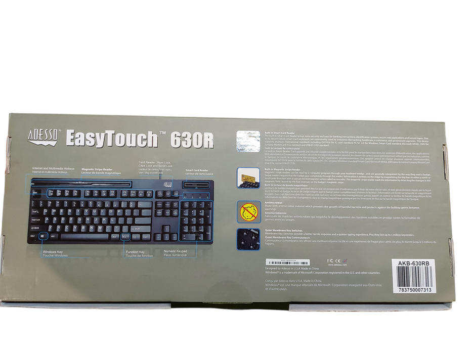 Adesso EasyTouch 630R AKB-630R Smart Card & Magnetic Stripe Reader Keyboard