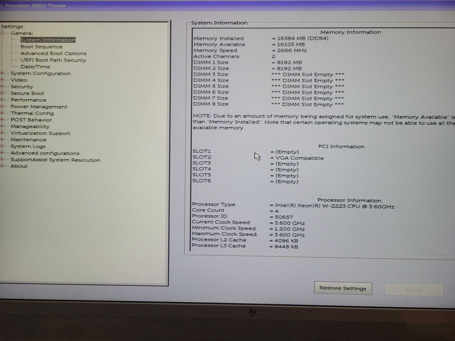Dell 5820 Xeon W-2223 3.60GHz, 16GB DDR4, 500GB SSD+1TB HDD, See detail _