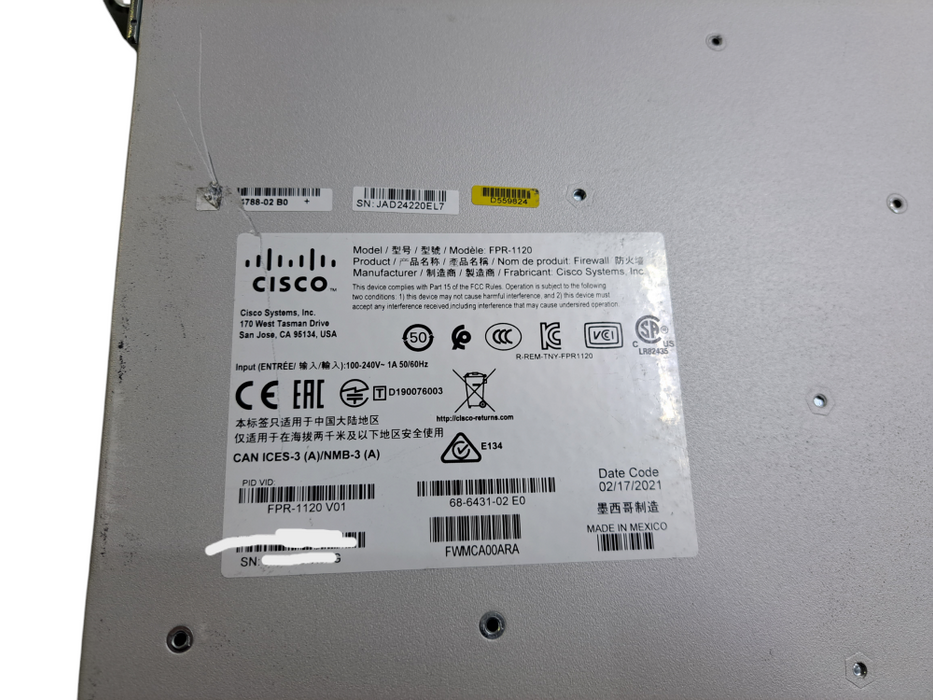 Cisco Firepower FPR-1120 Firewall Device FPR1120-NGFW-K9 + FPR1K-SSD200