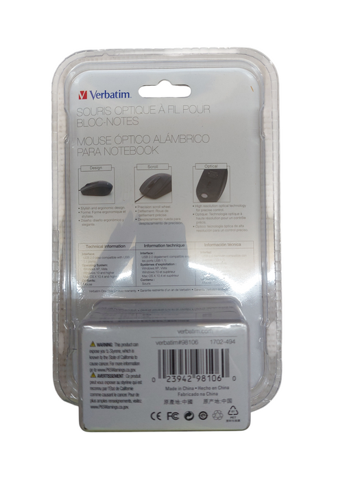 Lot 5x - Verbatim Corded Notebook Optical Mouse - Black
