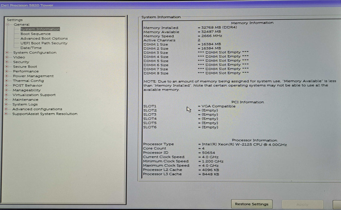 Dell Precision 5820 Tower | Xeon W-2125 @4.00GHz, 32GB DDR4, Quadro P400 )