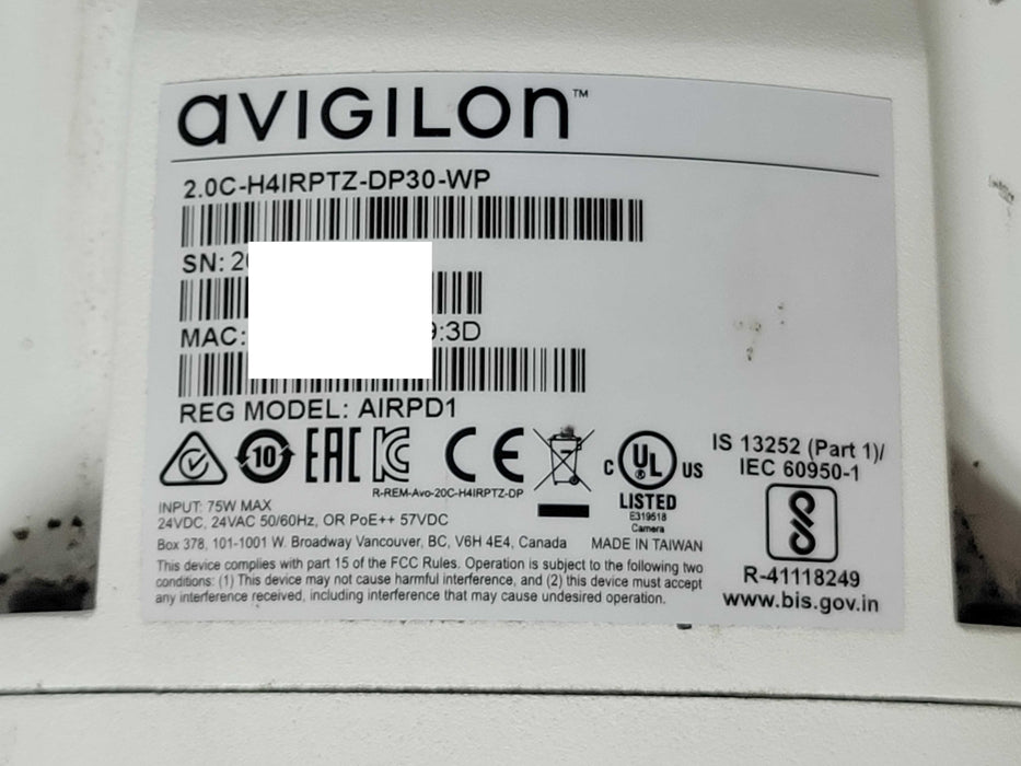 Avigilon 2.0C-H4IRPTZ-DP30-WP Security camera, READ _
