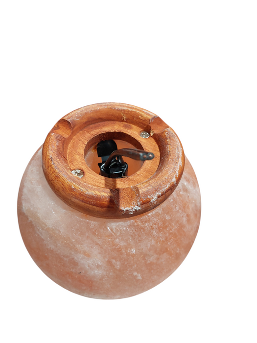 Sphere Salt Rock Stone Light - Wooden Base , Cable Cut  =