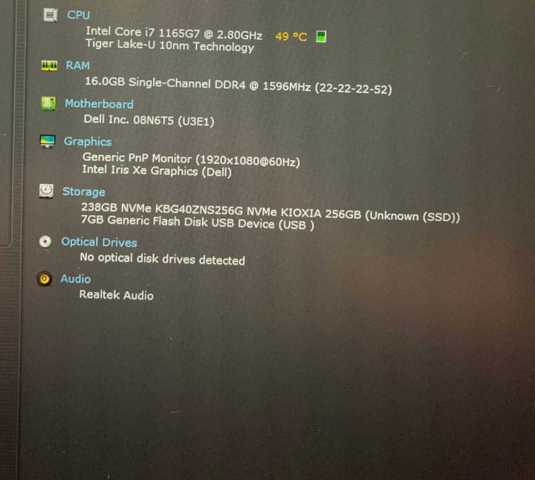 Dell Latitude 3520 Core i7-1165G7@2.80GHz 16GB RAM 256GB SSD READ  Lap200