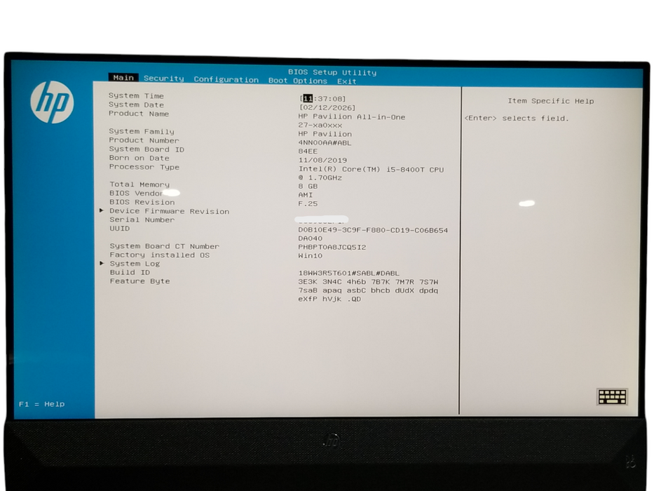HP Pavilion Touch 27" AiO Pc Intel i5-8400T CPU 1.70GHz 8GB RAM 238GB NVMe