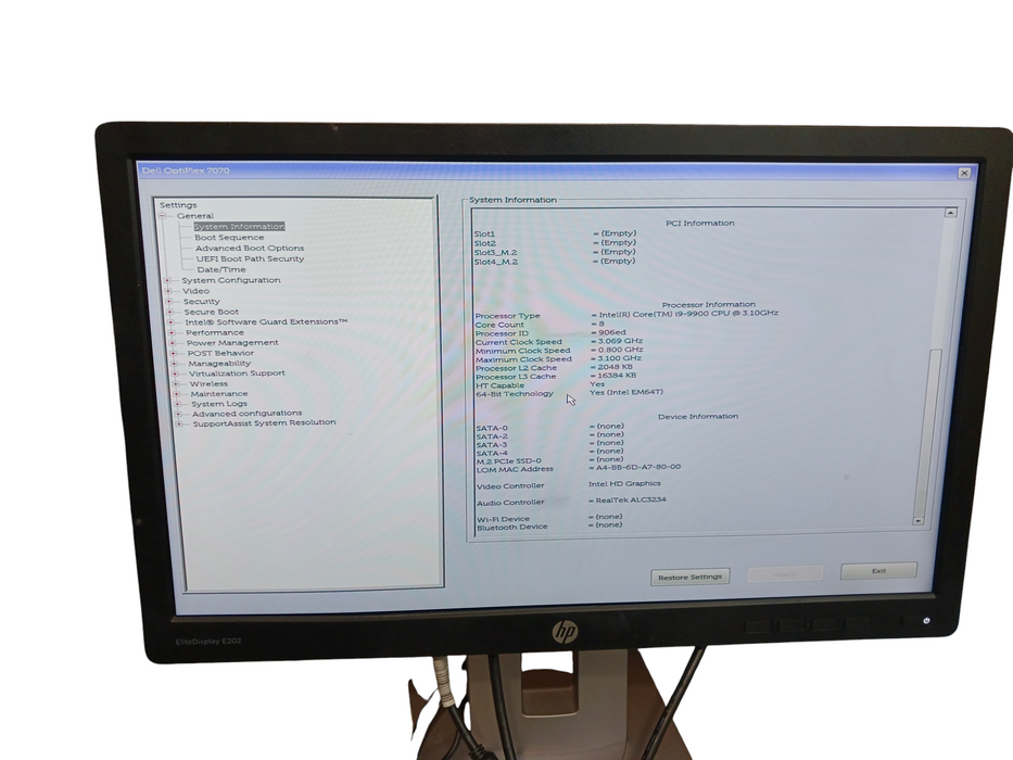 Dell Optiplex 7070 SFF Intel i9-9900 @3.10Ghz 16GB DDR4 No HDD