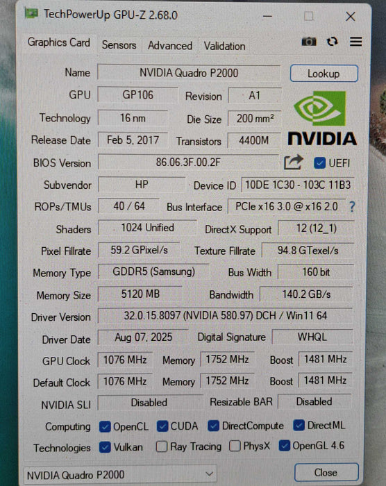 NVIDIA Quadro P2000 5GB GDDR5 Graphics Card | 4x DisplayPort )