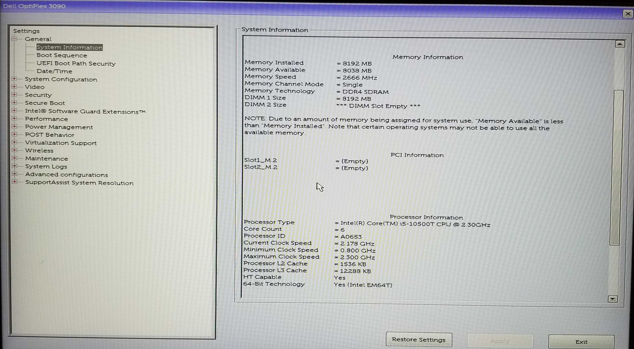 Dell OptiPlex 3090 USFF Core i5-10500T CPU 2.30GHz 8GB RAM No HDD  Q