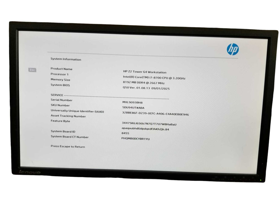 HP Z2 Tower G4 Workstation Core i7-8700 @3.20GHz, 8GB DDR4 - NO HDD/OS