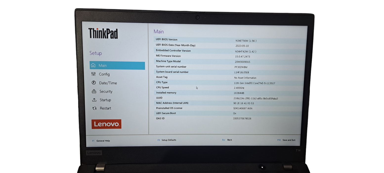 Lenovo  ThinkPad T14 i5-1135G7|16GB RAM|256GB NVMe|W/AC READ  Lap200