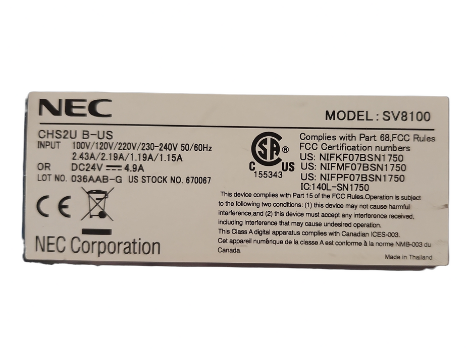 NEC Univerge SV8100 CHS2U B-US Phone System w/ CD-CP00 & CD-LTA Modules Q