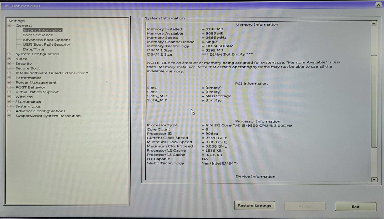 Dell OptiPlex 3070 SFF | Intel Core i5-9500 @3.00GHz, 8GB DDR4, 256GB NVMe )