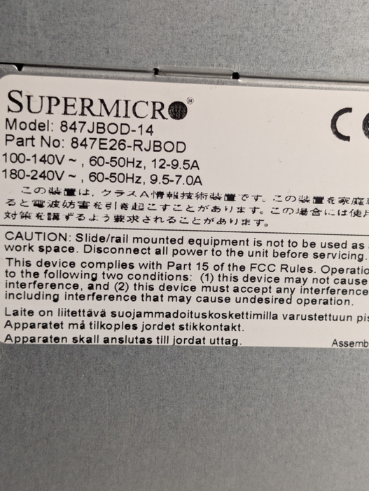 Supermicro 847JBOD-14 45x 3.5 inch Bay HDD JBOD BPN-SAS2-847EL2  -