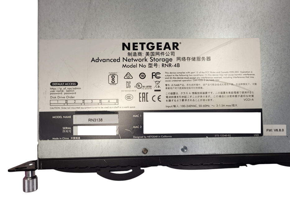 NETGEAR NAS RN3138 RNR-4B 4-Bay Network Attached Storage w/ 3x 2TB HDD Q$