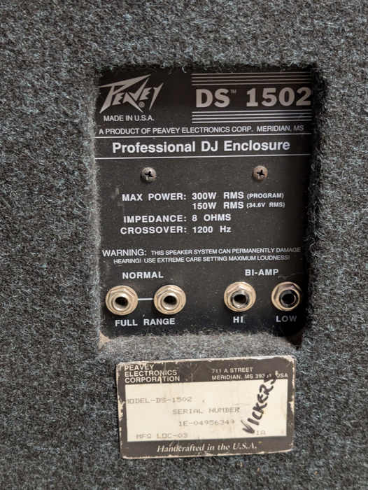 Peavey DS 1502 Two-Way Professional DJ Enclosure Speaker  -