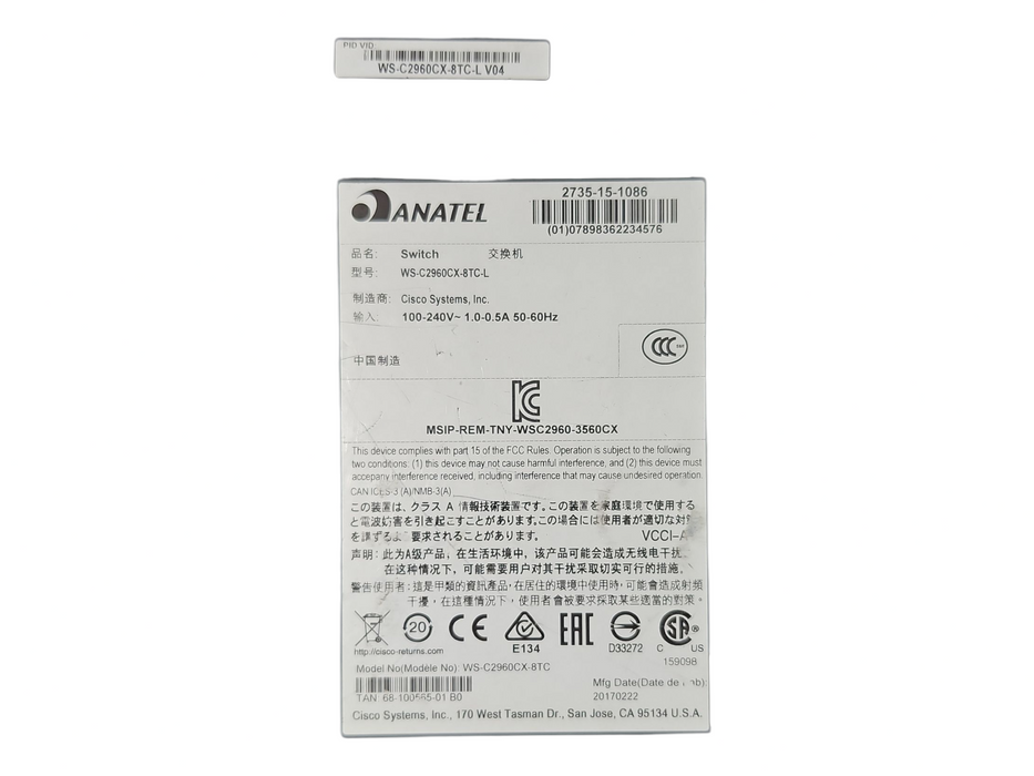 Cisco WS-C2960CX-8TC-L V04 | 8-Port Gigabit Managed Silent Switch | 2x SFP