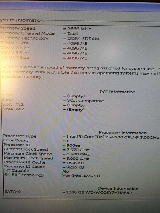 Dell Optiplex 7060 SFF Desktop i5-8500@3.00GHz 16GB Ram 1TB HDD NO OS