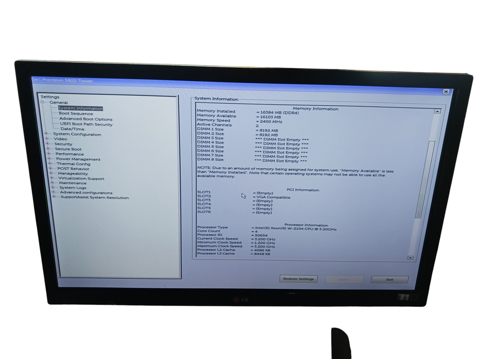 Dell Precision 5820 Tower Xeon W-2104 3.2GHz 16GB RAM P400 READ