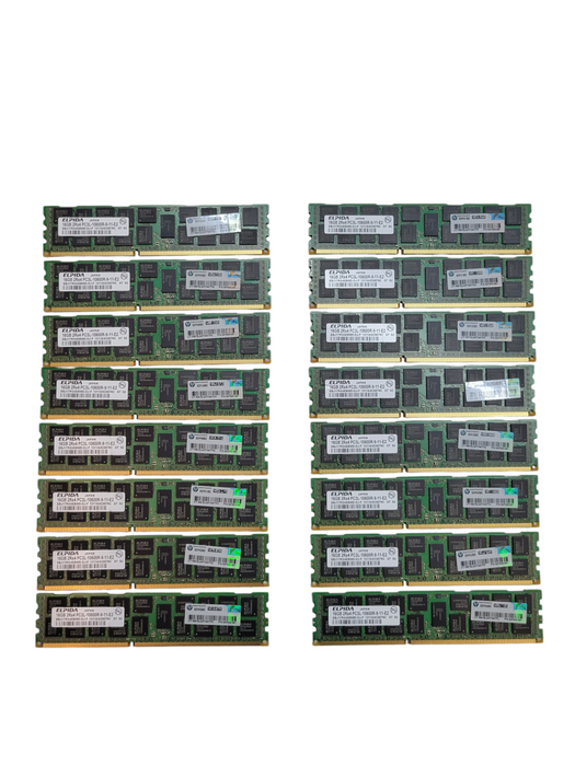 Lot of 16x - 16GB ELPIDA 2Rx4-PC3L-10600R-9-11-E2 Server Memory %