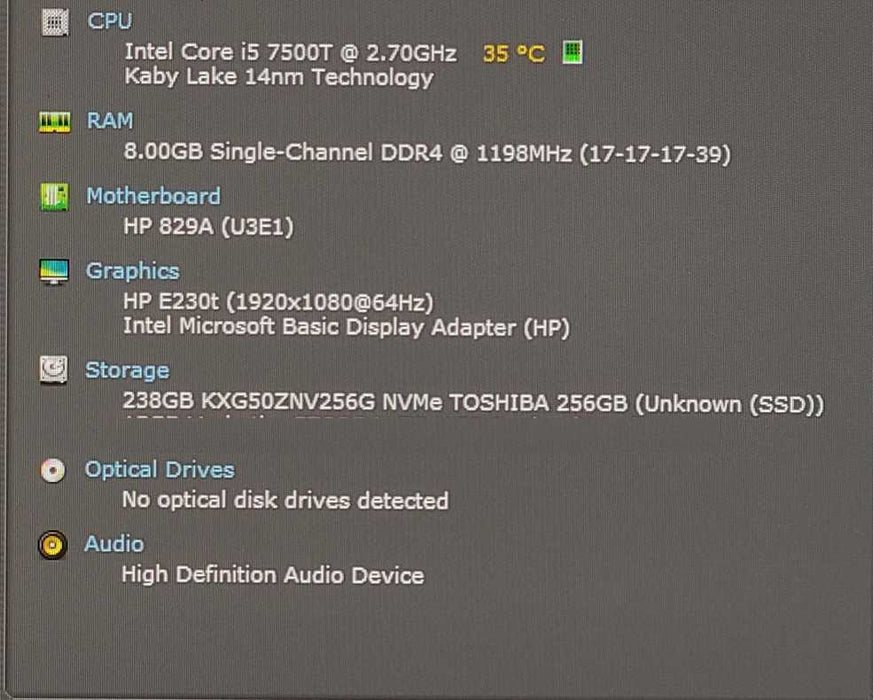 HP EliteDesk 800 G3 DM 35W, i5-7500T 2.70GHz, 8GB RAM, 256GB Nvme, WiFi, PWR