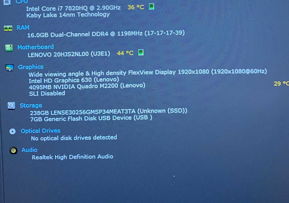 Lenovo ThinkPad P51 i7-7820HQ QUADRO M2200 4GB GPU 16GB RAM 256GB SSD  Lap200