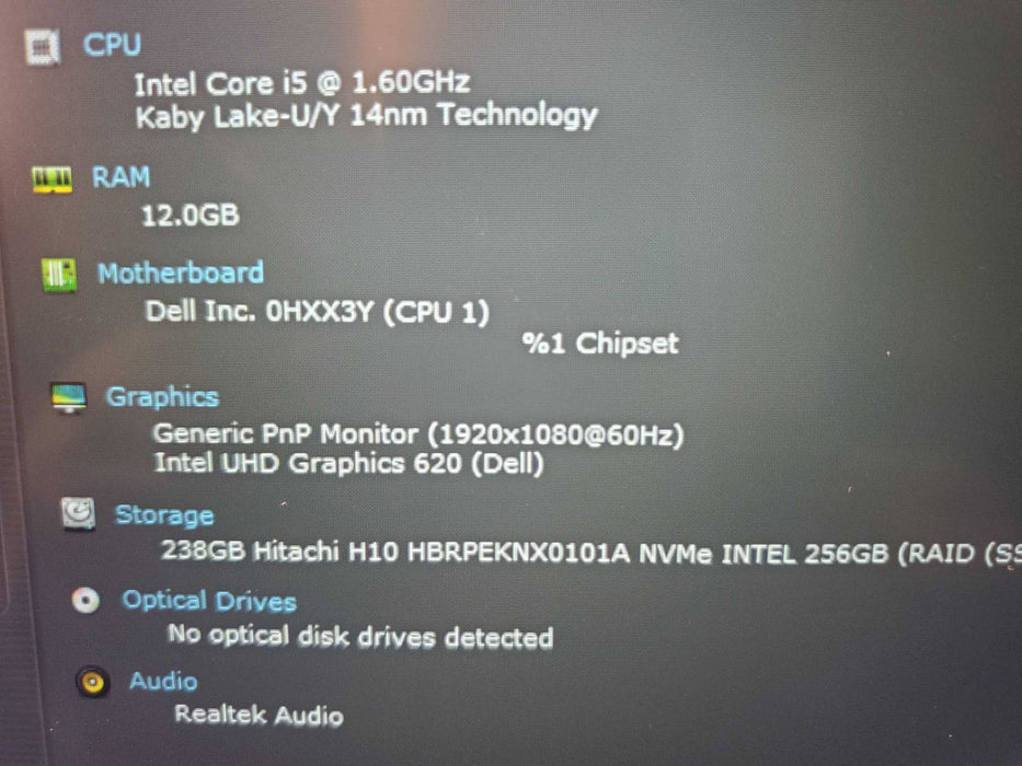 Dell Inspiron 5584 Core i5 8265U 12GB 256GB NVMe FHD Laptop P85F  Lap200