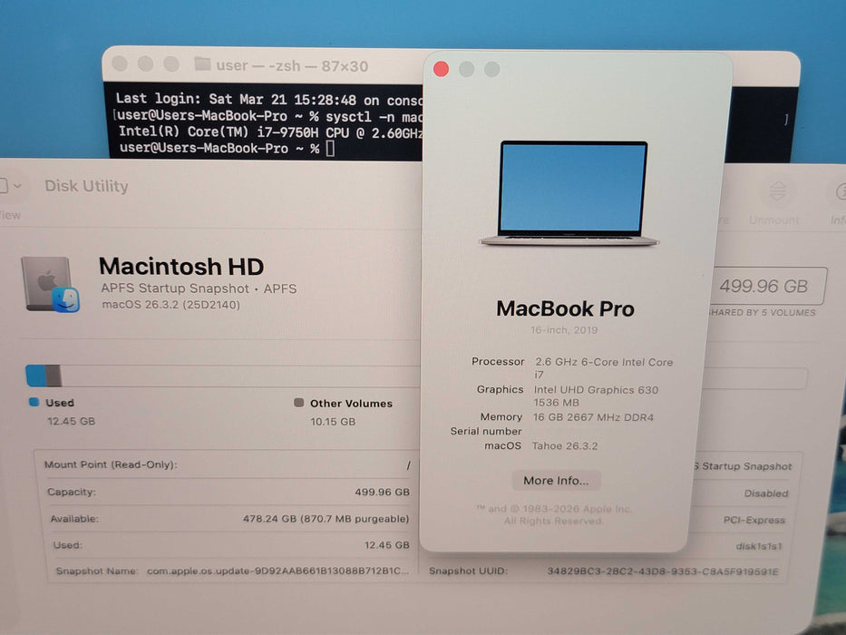 Apple Macbook Pro 2019 16" 6-Core i7-9750H @ 2.6GHz 16GB DDR4 500GB SSD GPU (