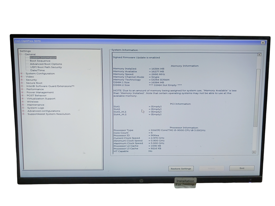 Dell Optiplex 3070 SFF PC Intel i5-9500 @ 3.0Ghz 16GB DDR4 No HDD Q