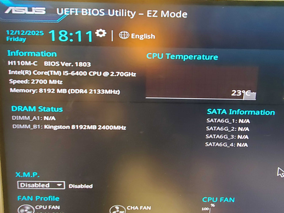 ASUS H110M-C Motherboard, Intel i5-6th generation CPU, test and working