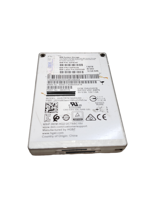 1.92TB SAS 2.5" 12Gb/s IBM RI SSD (100% Health) - IBM P/N: 02PX349 Q+