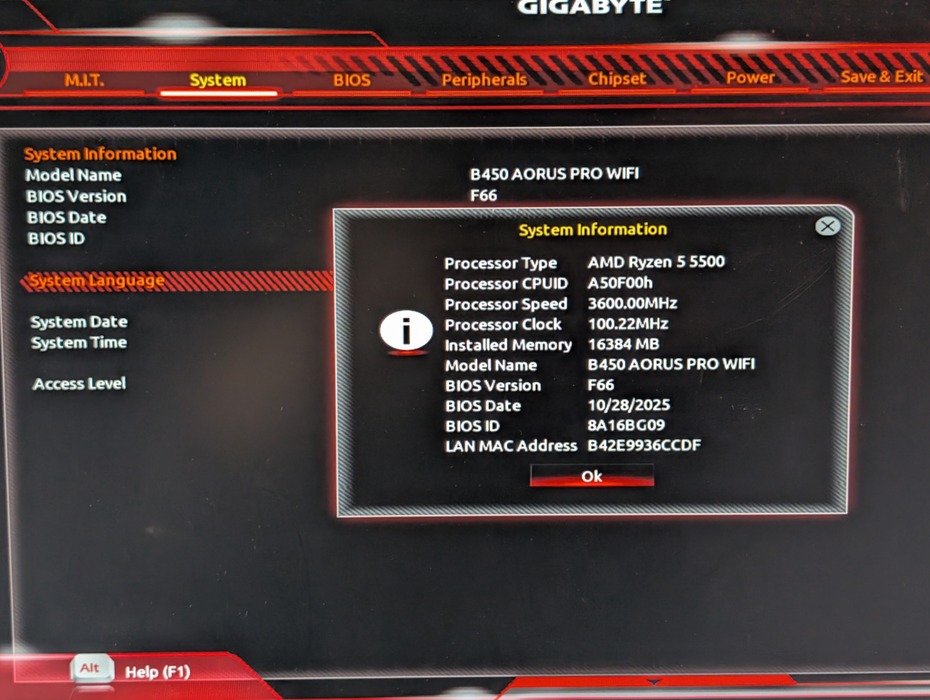 Custom PC B450 AORUS PRO WIFI AMD Ryzen 5 5500 16GB RAM 256GB NVMe SSD  -