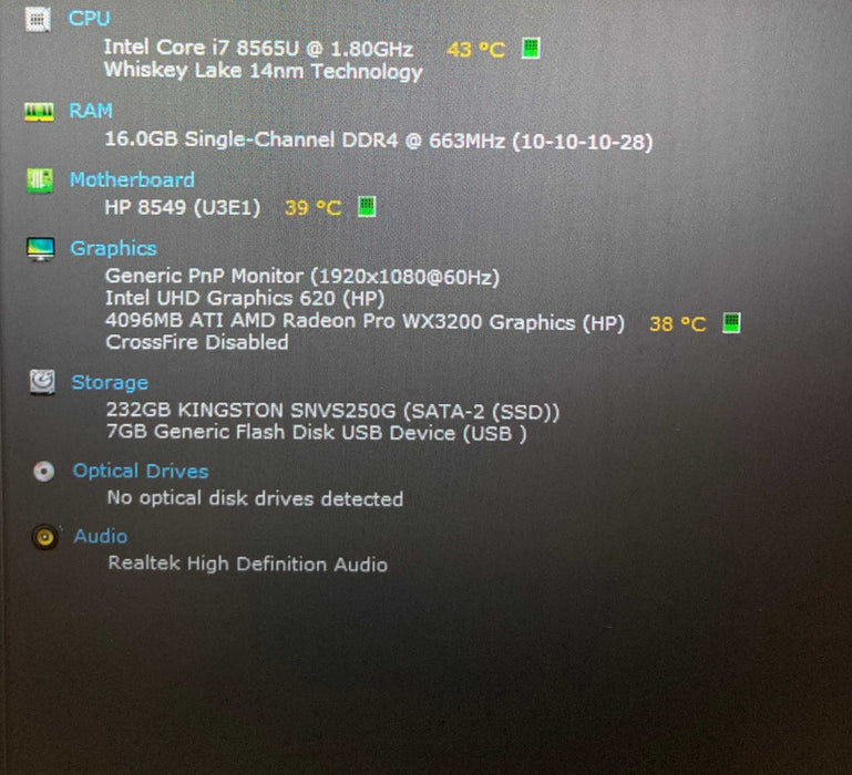 HP ZBook 14u G6 i7-8565U Radeon Pro WX3200 4GB GPU 16GB RAM 250GB SSD READ  Lap200