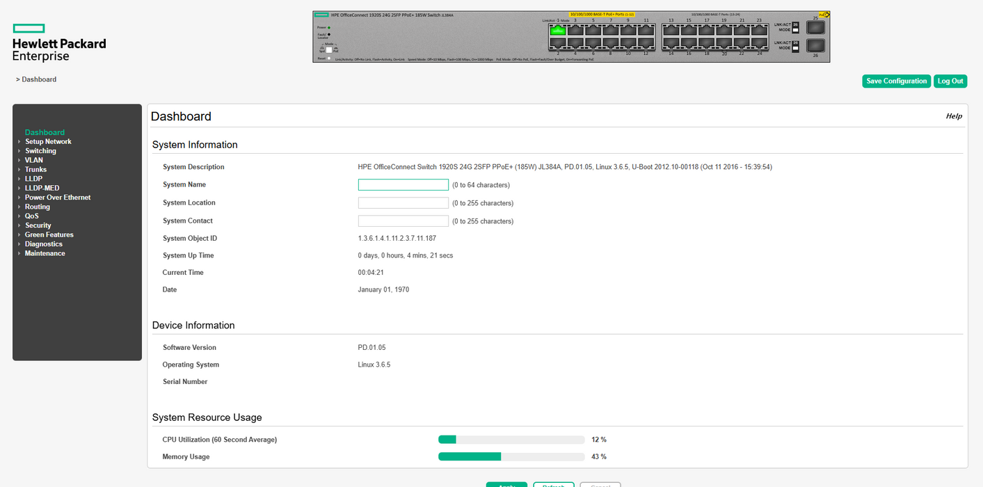 HPE Officeconnect 1920S 24G 2SFP PoE+ 185W Network Switch | JL384A