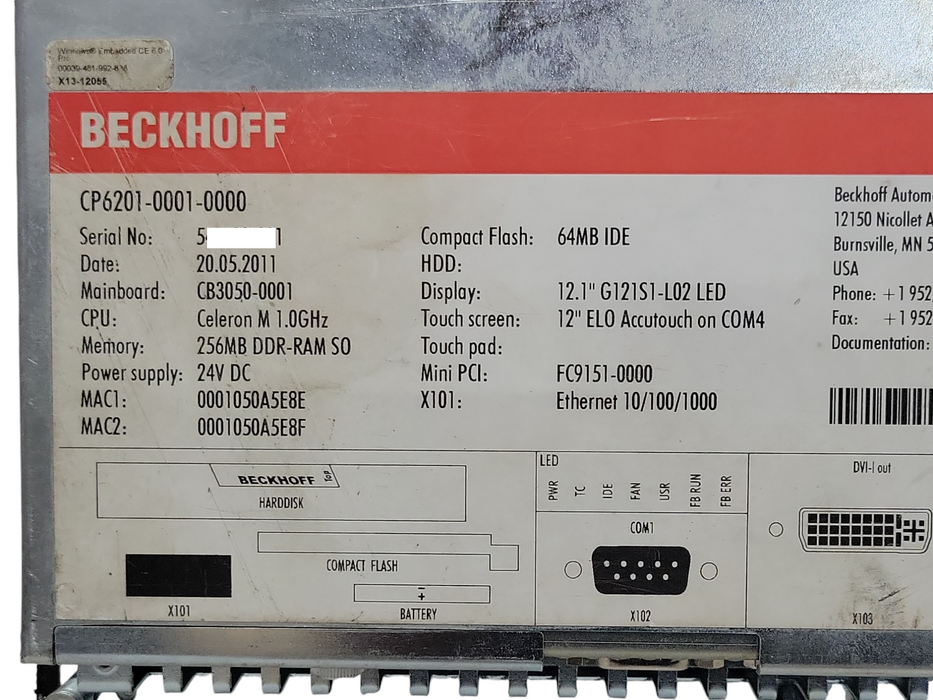 BECKHOFF CP6201-0001-0060 Touchscreen Panel, READ _