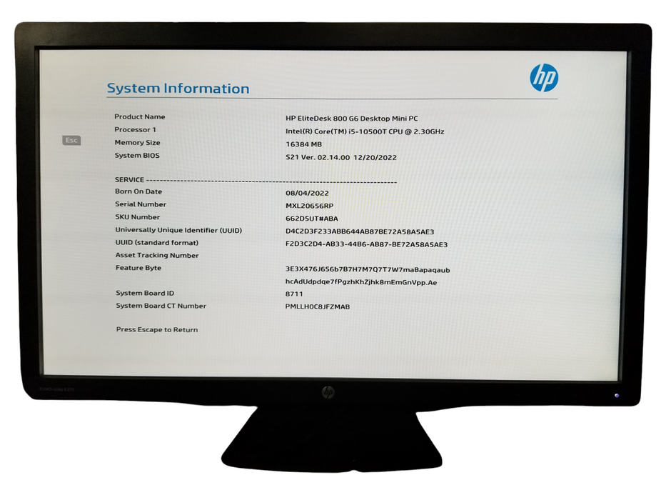 HP EliteDesk 800 G6 USFF i5-10500T CPU 2.30GHz 16GB DDR4 256GB NMVe *READ*