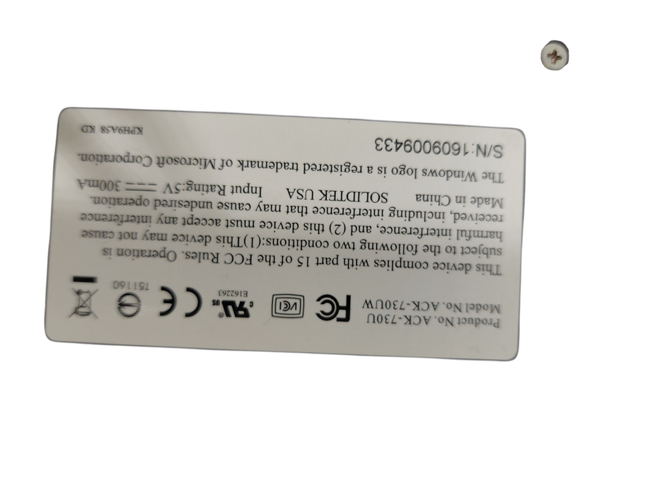 Adesso Wired USB Keyboard SolidTek USA Model: ACK730UW =
