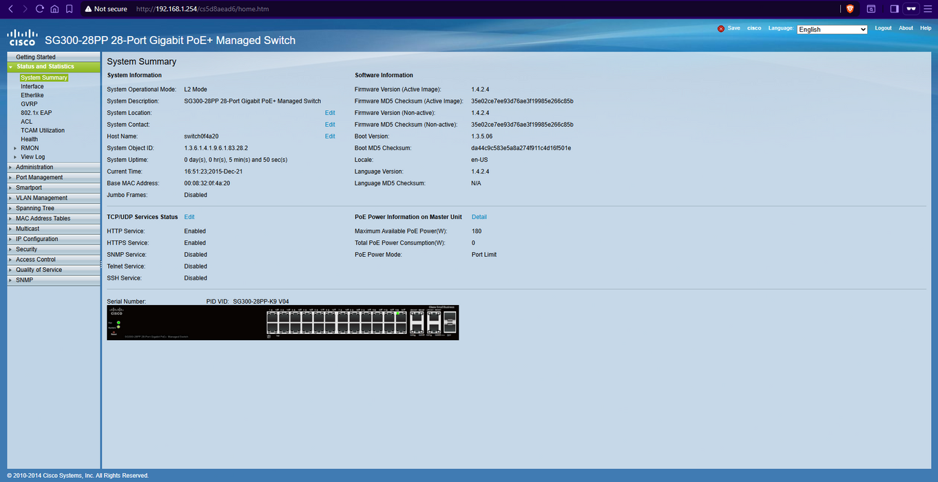 Cisco SG300-28PP-K9 V04, 28-Port Gigabit PoE+ Managed Switch, 2x SFP