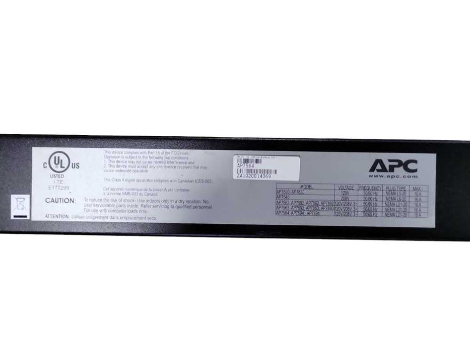 APC AP7564 Basic Rack PDU, Zero U, 208V 3PH 20A L21-20P, (6)C19 & (36)C13 Q%