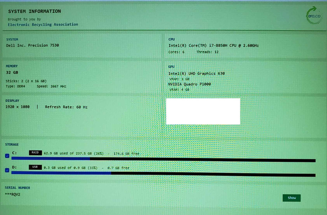 Dell Precision 7530 15' i7-8850H QUADRO P1000 4GB GPU 32GB RAM 256GB SSD  Lap200