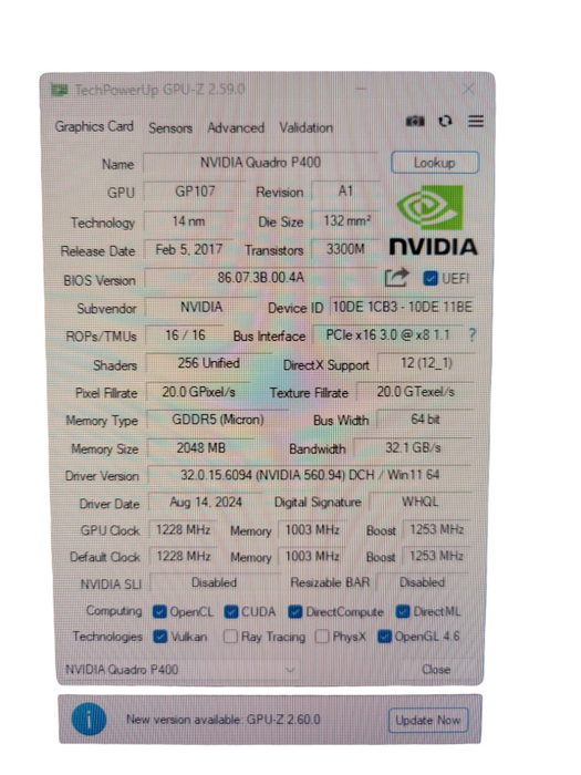 NVIDIA QUADRO P400 2GB PCIE %