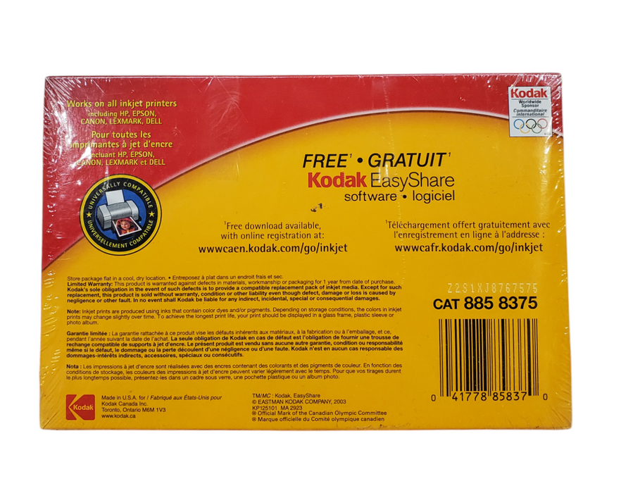 NEW - Kodak Anytime Picture Paper - 100 Sheet 4x6in. Soft Gloss Photo Paper Q