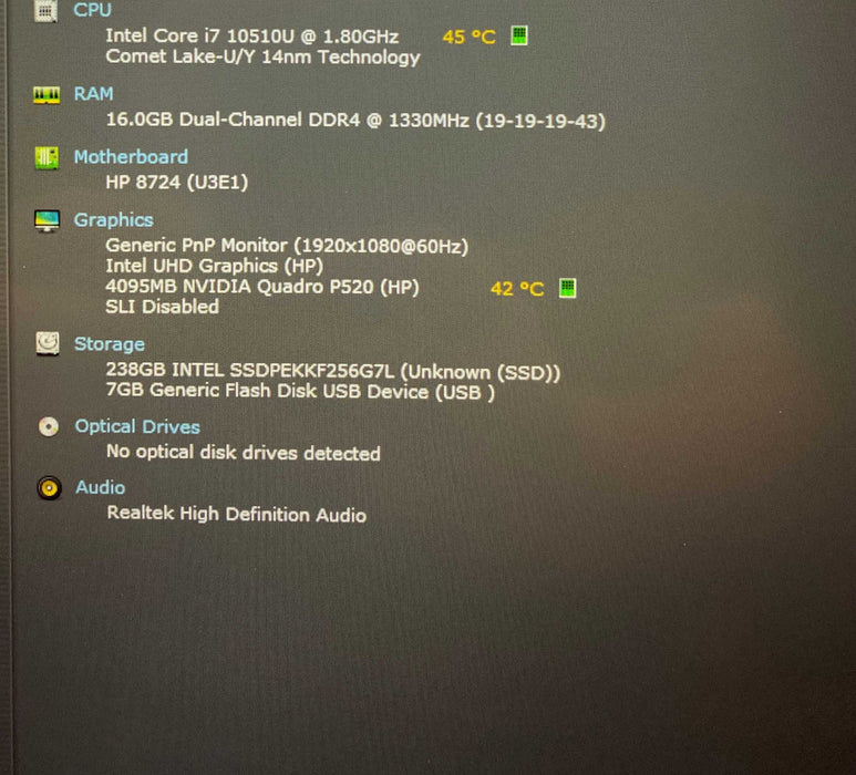 HP ZBook Firefly 14 G7 i7-10510U TOUCH QUADRO P520 4GB GPU 16GB RAM 256SSD  Lap200