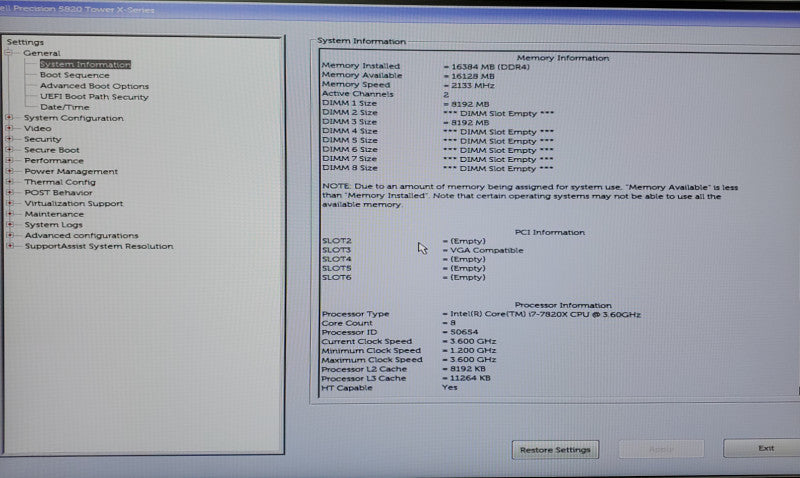 Dell Precision 5820 Desktop i7-7820X @3.60GHz 16GB RAM NO-HDD/SSD