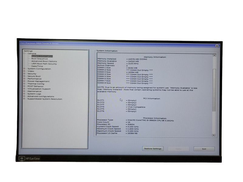 Dell Precision 5820 Desktop i9-9960X 24GB RAM NO-HDD/SSD