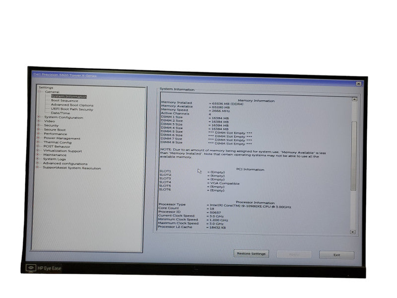 Dell Precision 5820 Tower i9–10980XE@3.0Ghz 64GB NO-HDD/SSD