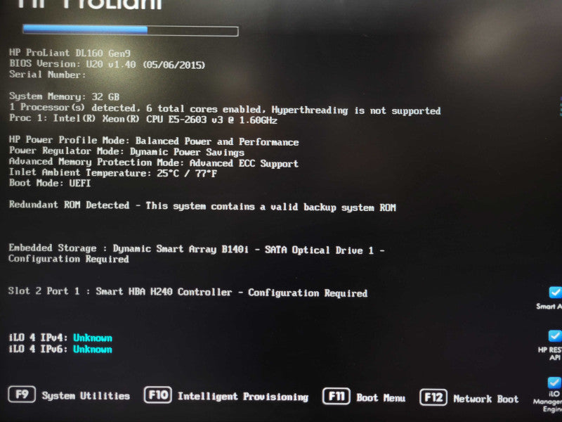 HP ProLiant DL160 Gen9 1x Xeon E5-2603v3 1.60GHz 32GB DDR4 B140i NO HDD _