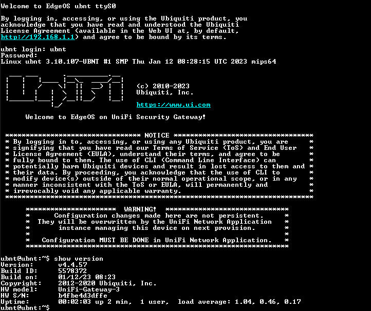 Ubiquiti Networks UniFi USG Security Gateway, Factory Reset