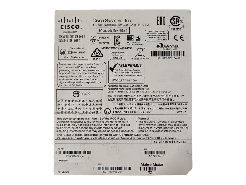 Cisco 4300 Series ISR4331/K9 Integrated Service Router, Not Affected