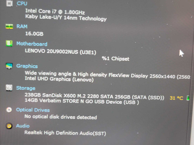 Lenovo ThinkPad X1 Carbon i7-10610U 16GB RAM 256GB SSD 2K LCD β Lap200